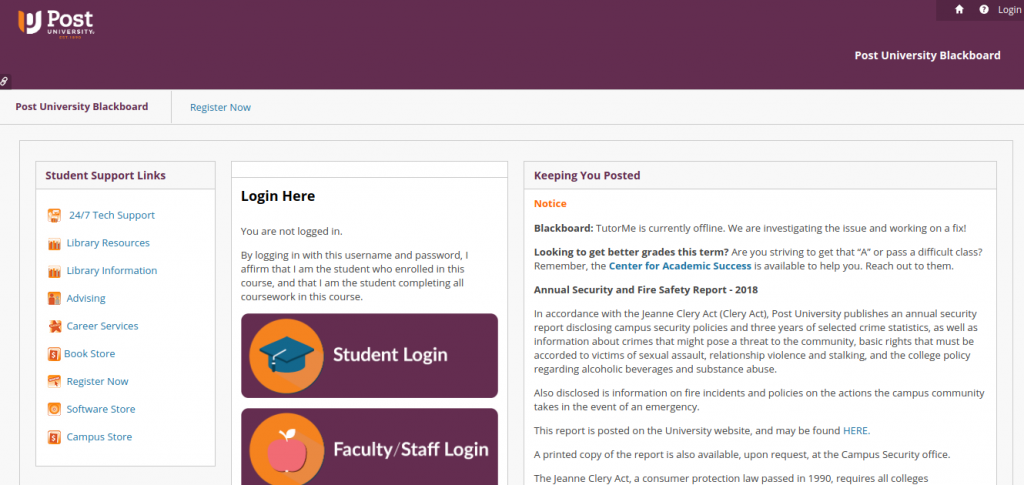 Post University Blackboard Logo