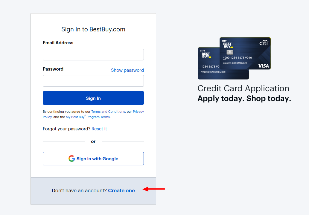BestBuy Credit Card Create Account