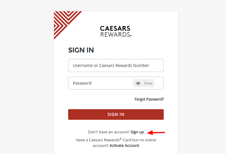Caesars Rewards - Sign Up
