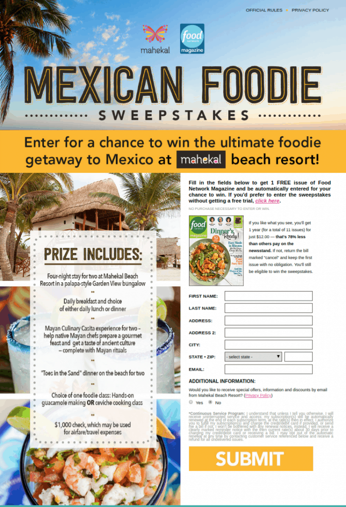 Mexican Foodie Getaway Sweepstakes