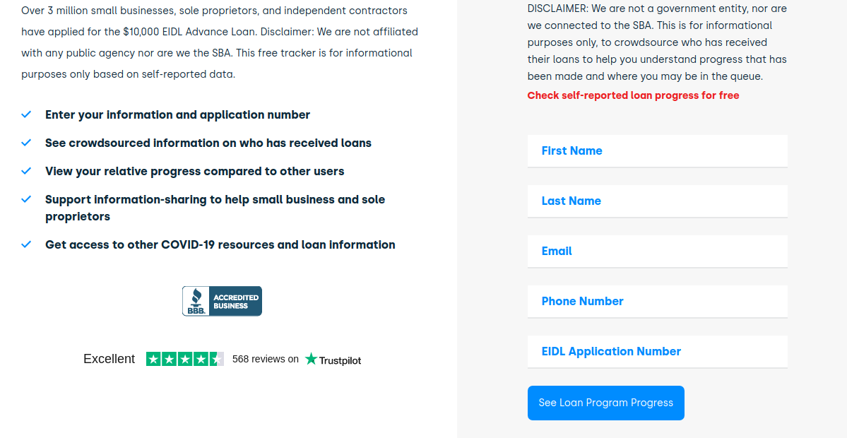 check loan status online of SBA