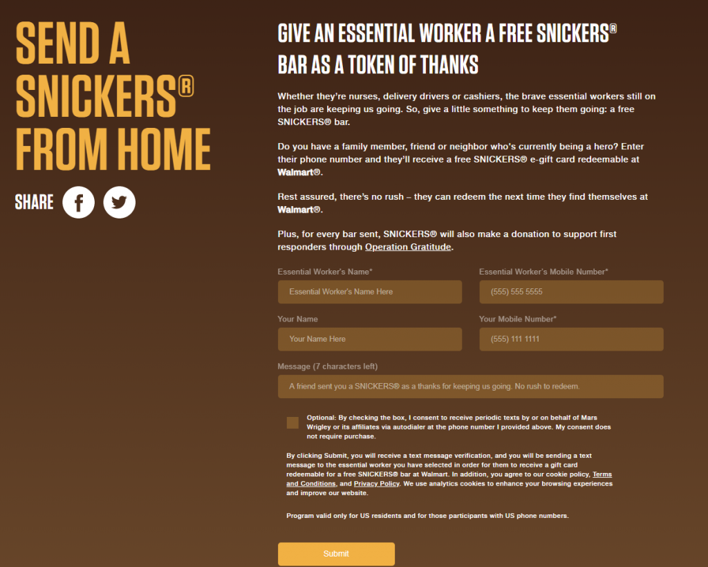 Participate in the Send a Snickers
