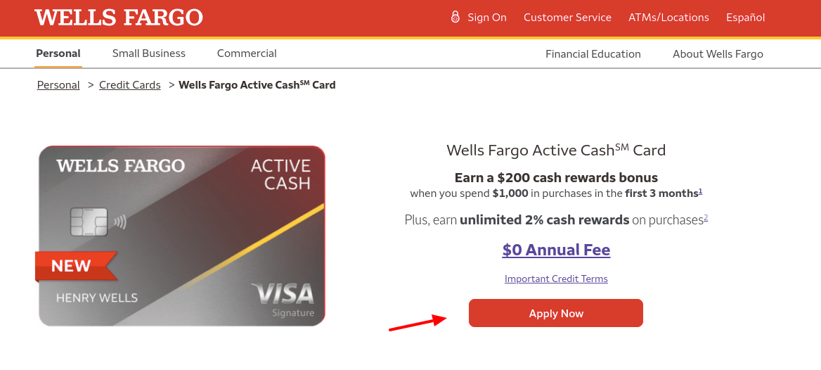 wells fargo active cash card application