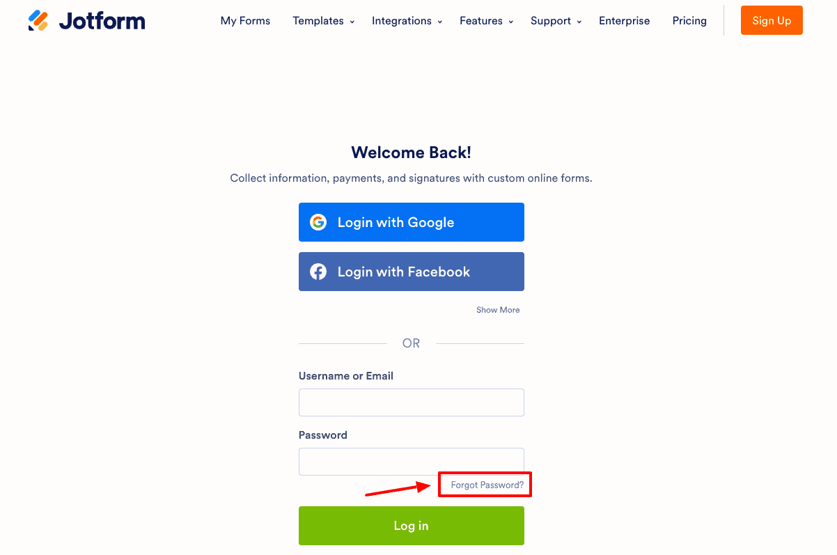 jotform forgot password page