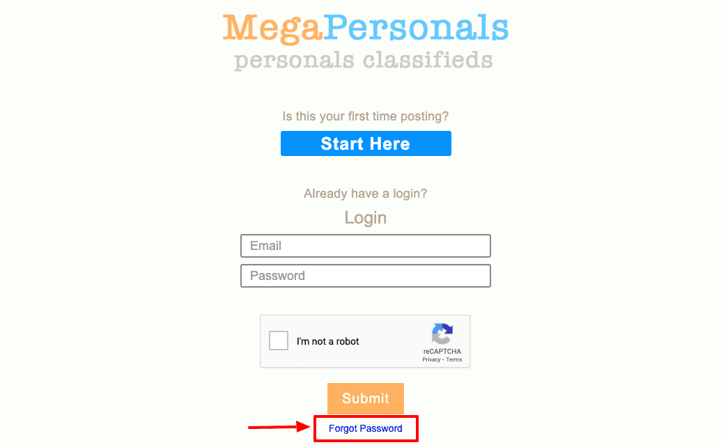 mega personal forgot password page
