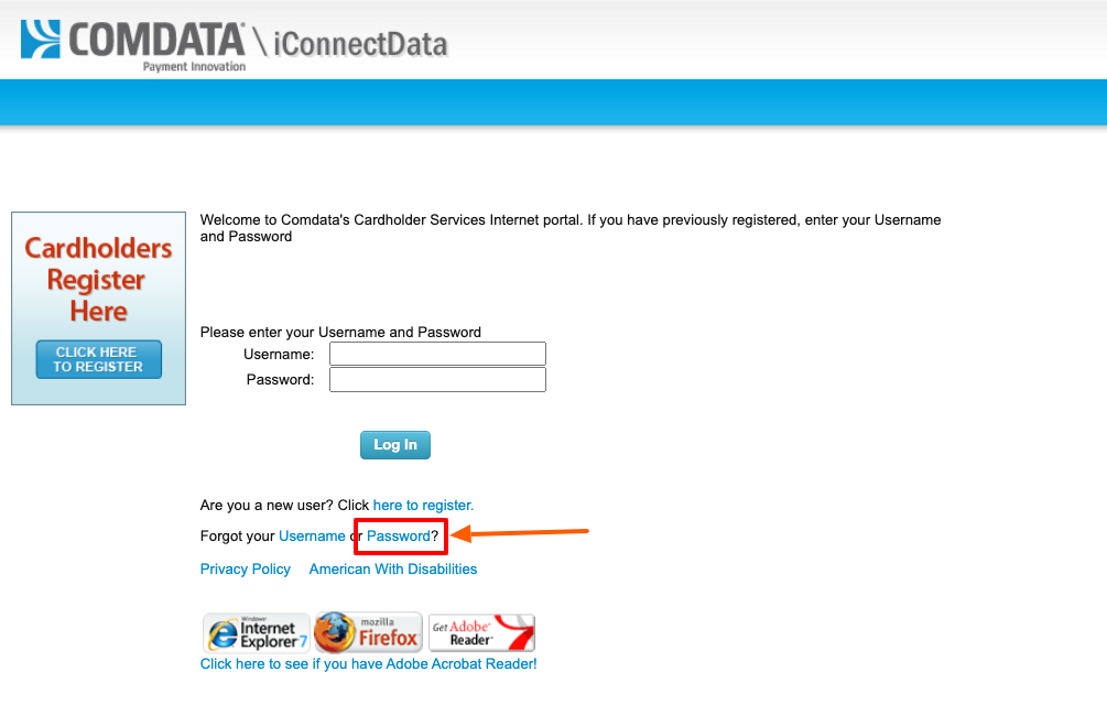 comdata card forgot password