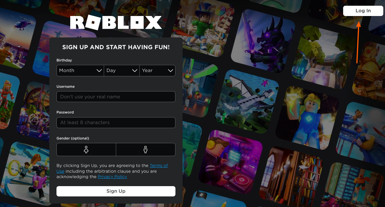 roblox login page