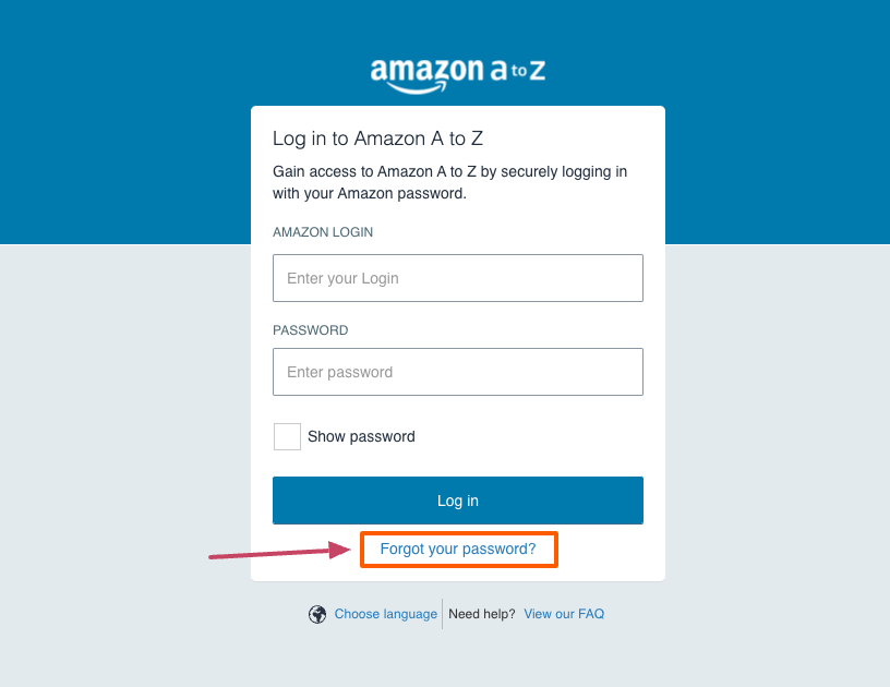 amazon a to z forogt password page