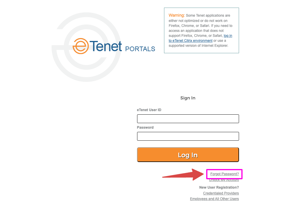 eTenet employee forgot password