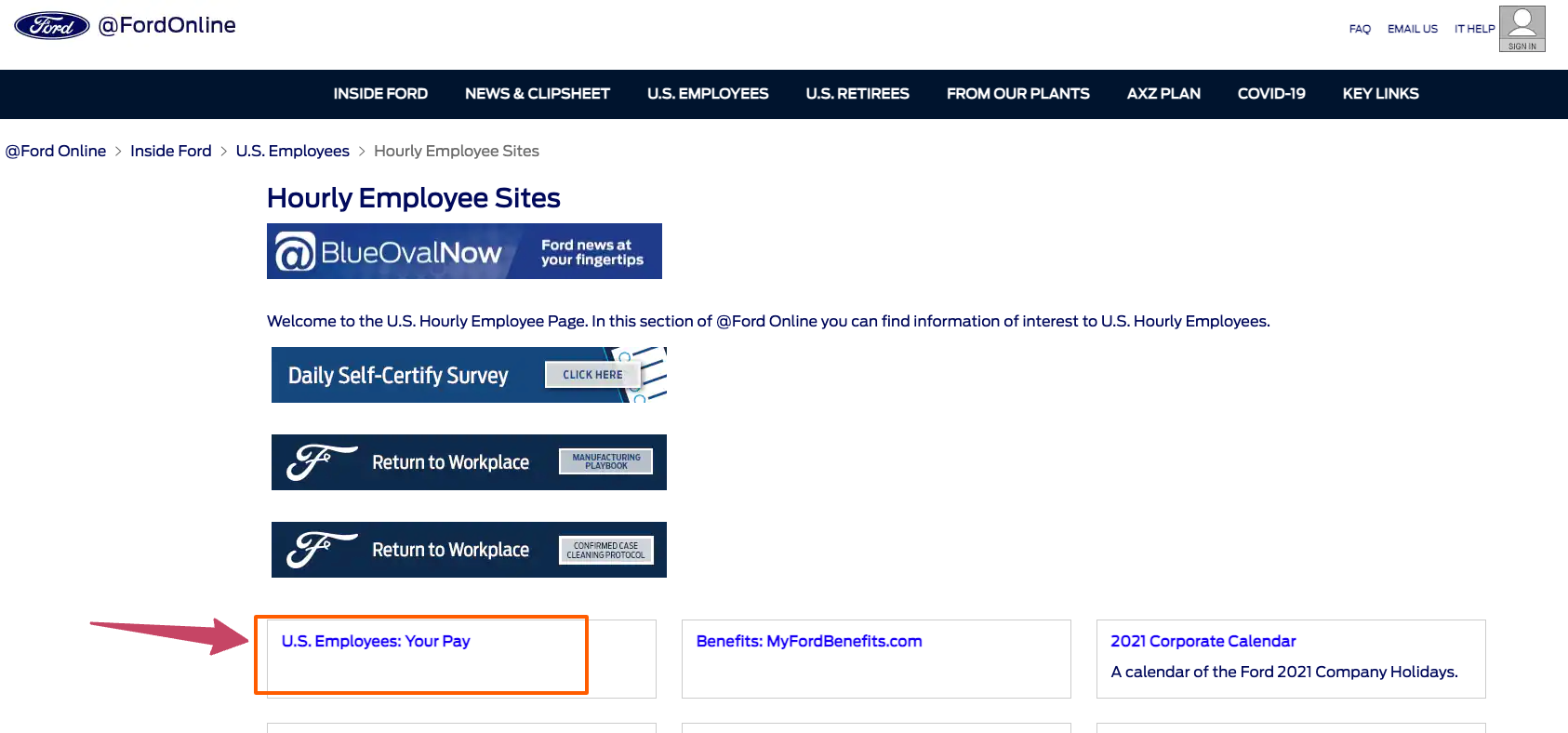 ford hr online us employees your pay link