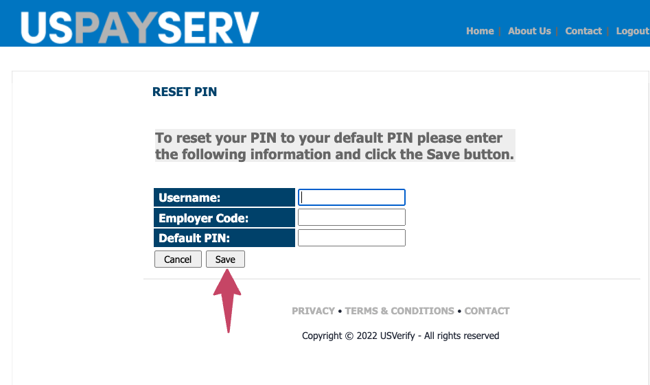 forgot pin for uspayserv